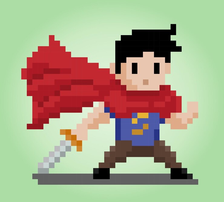 벡터 일러스트 레이 션의 8bit 픽셀 아바타 영웅 게임 캐릭터