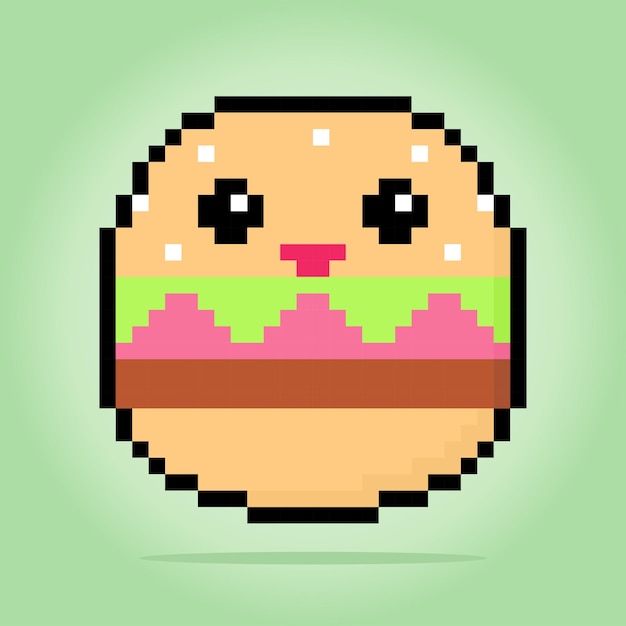 Vettore hamburger kawaii a 8 bit pixel nell'illustrazione vettoriale