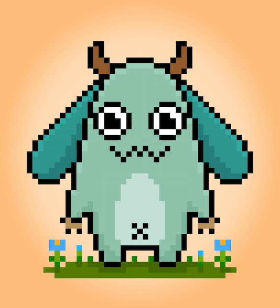 Illustrazione del mostro carino pixel a 8 bit del vettore di pixel art set di doodle per creature carine