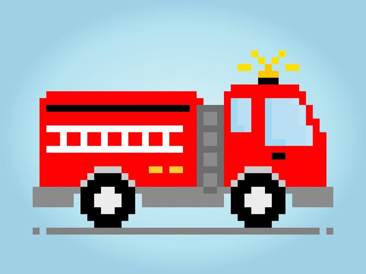 8bit pixel fire truck image Car in vector illustration of cross stitch pattern