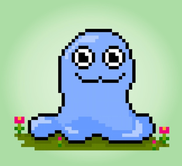 8bit Pixel Funny Mucus Monster Illustratie van Pixel Art Vector Set Doodle schattige wezens