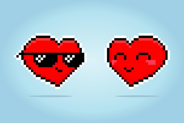 Вектор 8-битный пиксельный сердечный персонаж любовь икона пара в векторных иллюстрациях