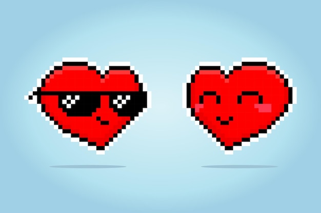 Carattere del cuore del pixel a 8 bit coppia di icone dell'amore nelle illustrazioni vettoriali