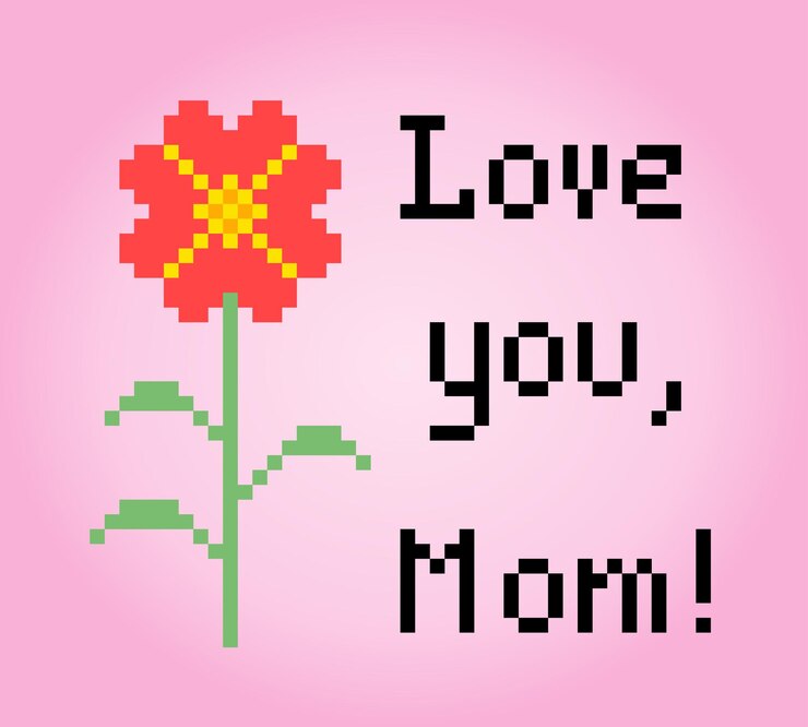 Vector 8bit pixel picture of mother's day greeting card illustration of pixel art vectors