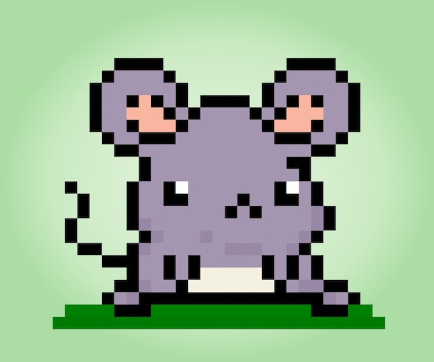 8bit pixel rat Animals for game assets and cross stitches patterns in vector illustrations