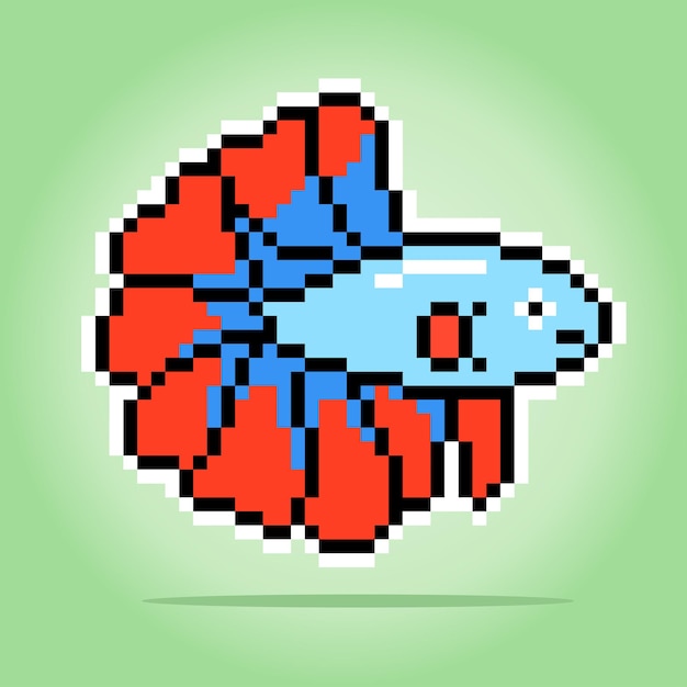 Pixel a 8 bit di pixel di animali di pesce combattente siamese in illustrazione vettoriale per asset di gioco