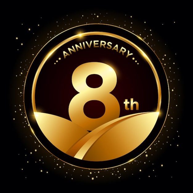 Vector 8e verjaardag gouden jubileum sjabloonontwerp logo vectorillustratie