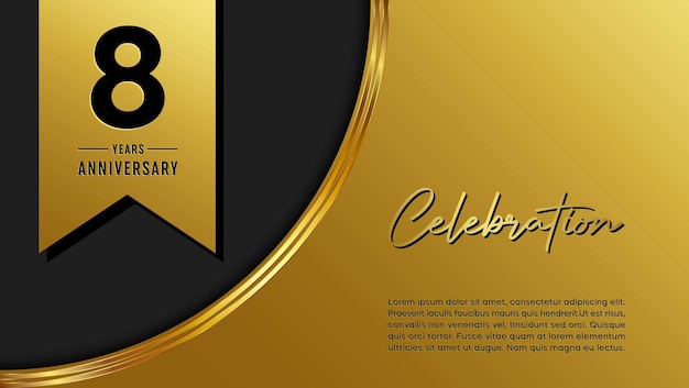 8e verjaardag sjabloonontwerp met gouden patroon en lint voor jubileumviering