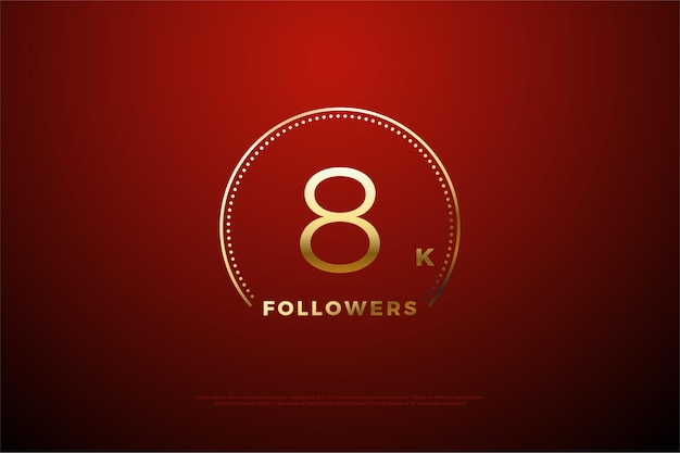 8k followers with circular gold number and dots