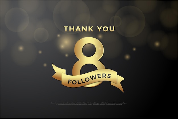 8k followers with gold number and ribbon