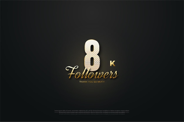 8k follower con puntini d'oro che adornano il numero