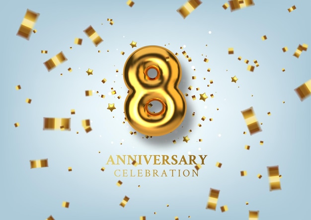 8 주년 기념 축하 황금 풍선 형태의 번호.