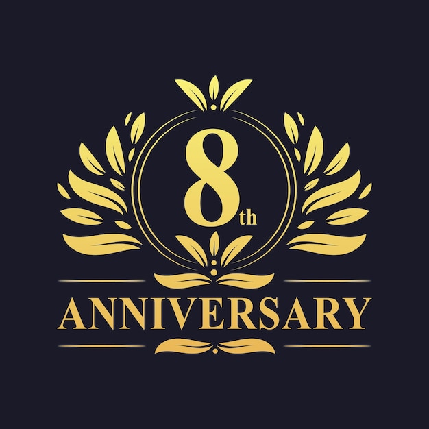 Вектор 8th anniversary design роскошный золотой цвет 8 лет юбилейный логотип