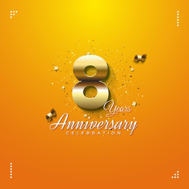 8th anniversary party invitation with golden numbers