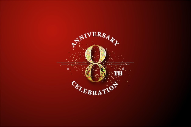 8° anniversario con numeri di glitter dorati