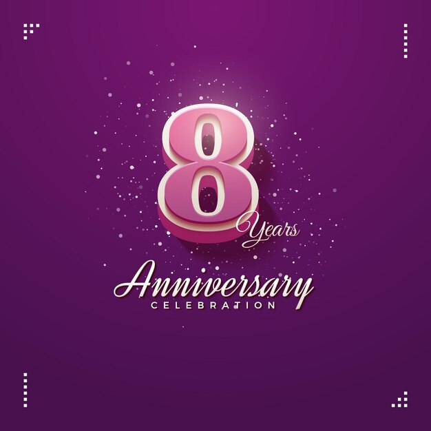 8th anniversary with pink numbers on purple background