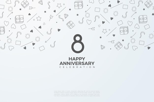 8 ° anniversario con piccoli sfondi illustrati.