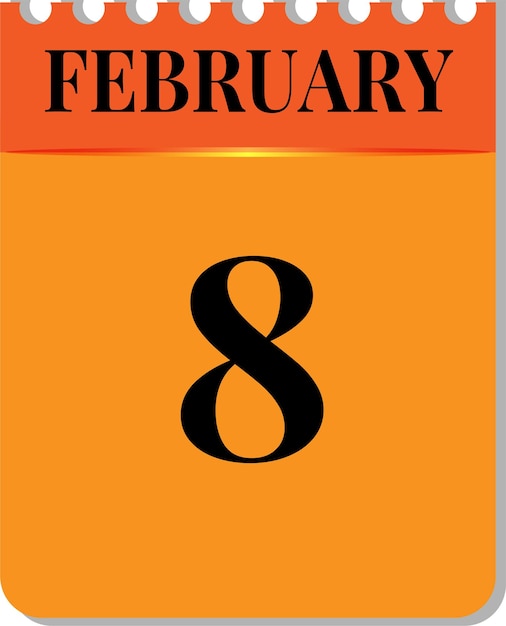 8th February in Calendar icon on white background orange black color design Vector Image Vector