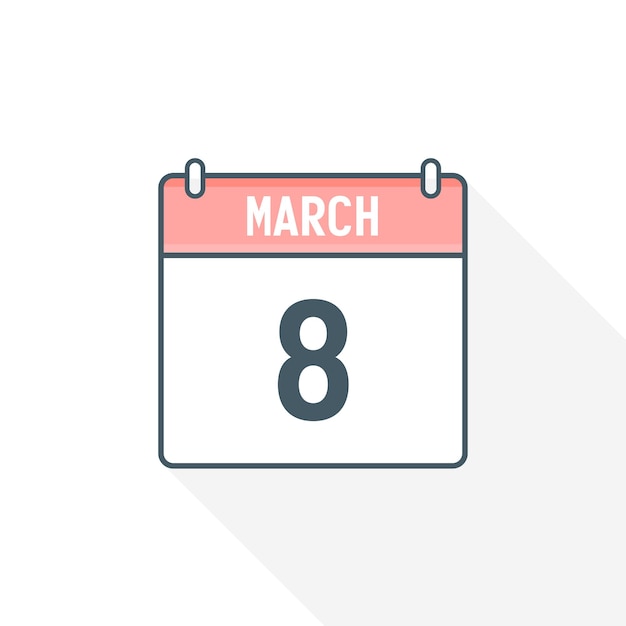 8th March calendar icon March 8 calendar Date Month icon vector illustrator