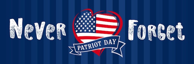 9,11, 11 September Patriot dag Usa horizontale banner met hart pictogram en grunge stijl belettering.