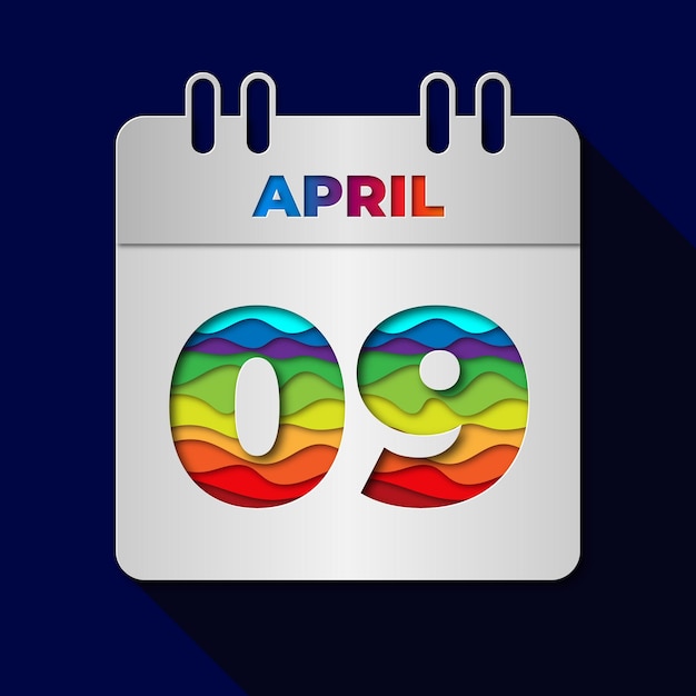 4월 9일 날짜 달력 평평한 최소한의 종이 절단 아트 스타일 디자인 일러스트레이션