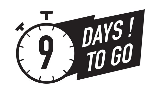 Vector 9 days to go timer vector symbol black color