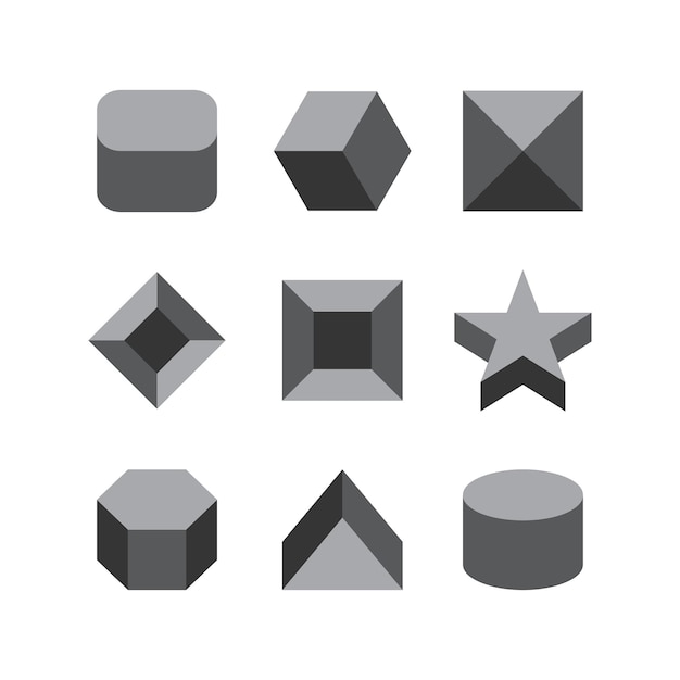 9 different Gray 3D geometric shapes