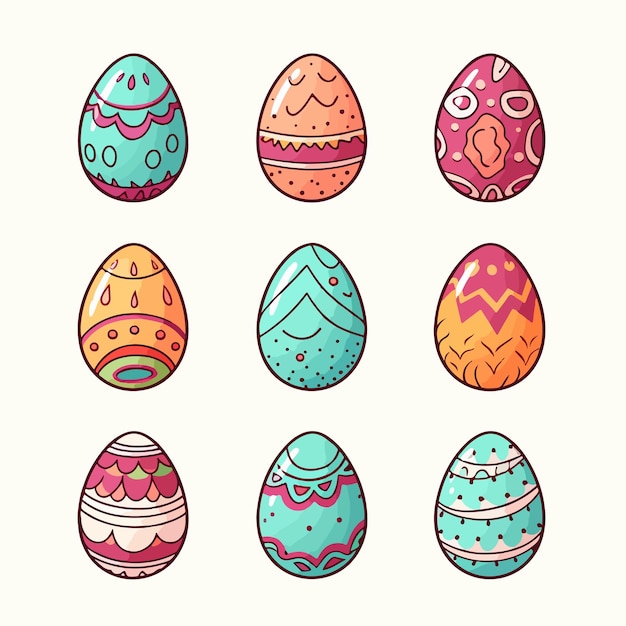 9 easter eggs flat vector illustration 9 easter eggs hand drawing isolated vector illustration