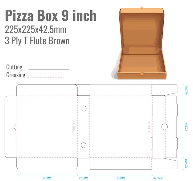 Vector 9 inch pizzadoos dieline met mockup