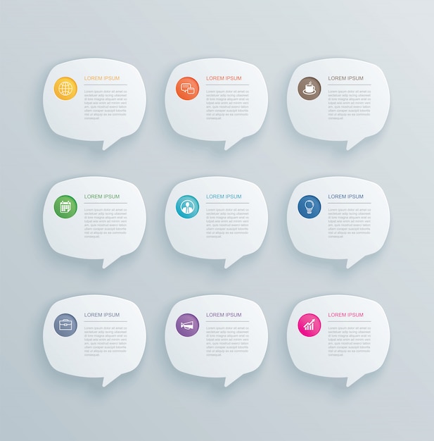 9 infographics with bubble speech template design.