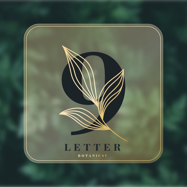 Vettore banner da 9 lettere sfondo botanico simbolo dell'alfabeto grafico per invito a nozze e identità aziendale design minimalista icona della linea vettoriale per affari e pubblicità