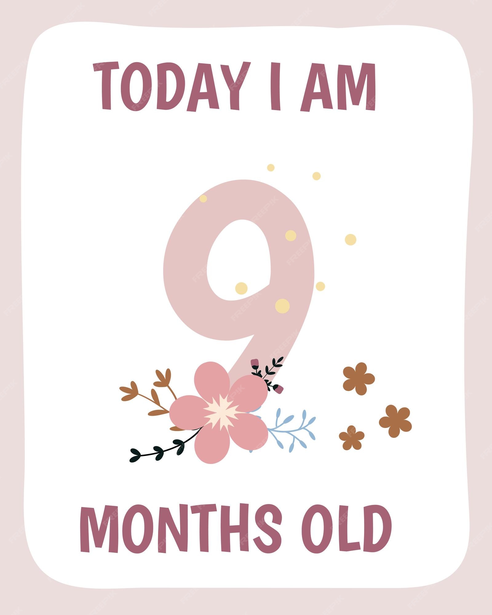 Premium Vector | 9 months birthday party invitation with flowers