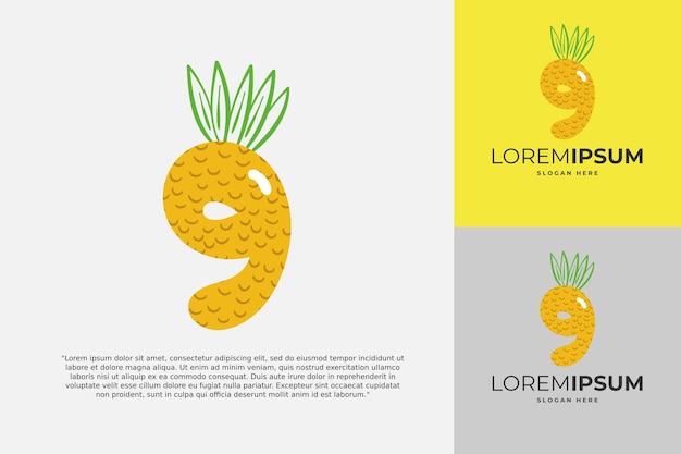 9 nummer logo gemaakt van ananas fruit handgemaakte kalligrafie voor agrarische identiteit restaurant kaarten kids tshirt zomer prints etc