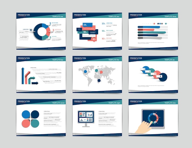 9 презентационных бизнес-шаблонов Инфографика для листовок, плакатов, слайдов, журналов, книг, брошюр.