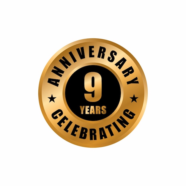 9 years anniversary celebration design template. Nine years anniversary vector stamp