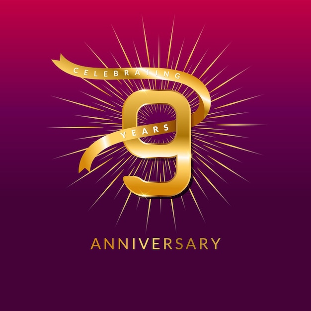 9 years anniversary vector banner template.birthday celebration banner with Golden numbers and conf