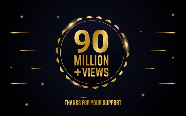 Vector 90 million or 90m views round golden label design
