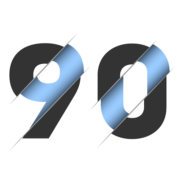 90 number, 3d cut design. Icon for celebration design. Vector typography. Creative black design.
