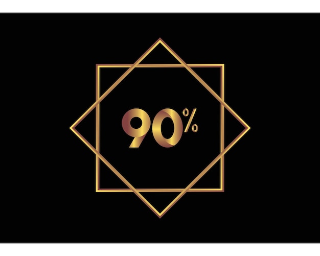 90 percent on black background gold vector image