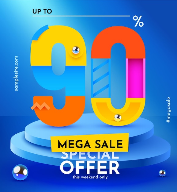 90 percent off discount creative composition sale symbol with decorative objects and podium sale banner and poster