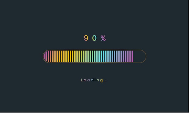 90 percent rainbow downloading bar loading bar banner for user interface colorful Futuristic.