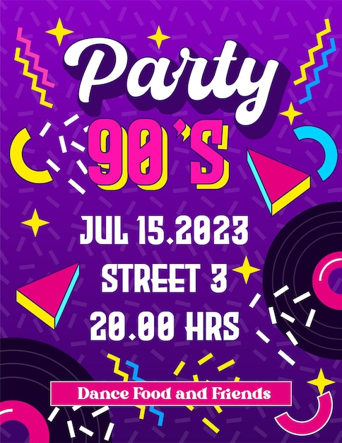 Vector 90's party invitation card