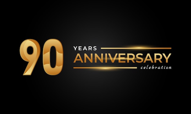 90 Year Anniversary Celebration with Shiny Golden and Silver Color Isolated on Black Background