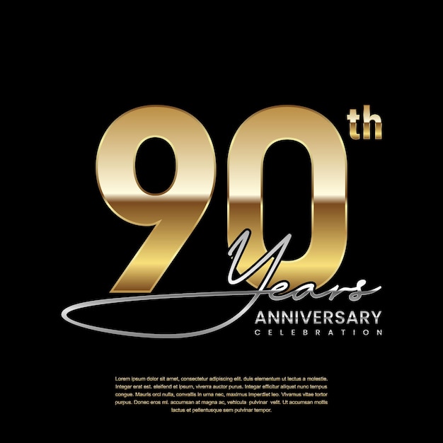 90 year anniversary Luxury logo with golden ring style Logo Vector Template