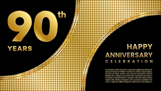 90 year anniversary template design with gold pattern style