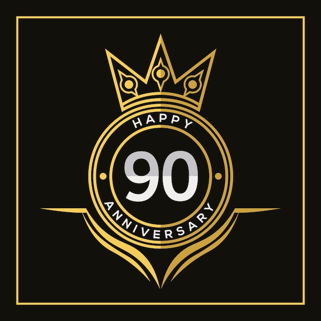 90  years anniversary design with crown  template. Vector and illustration. Anniversary logo.