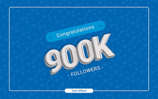 Celebrazione dei follower 900k grazie banner dei social media celebrazione 900k rendering 3d