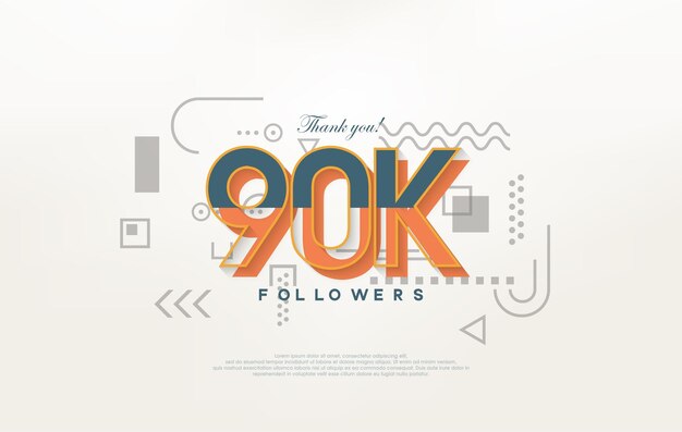 90k followers Thank you with colorful cartoon numbers illustrations