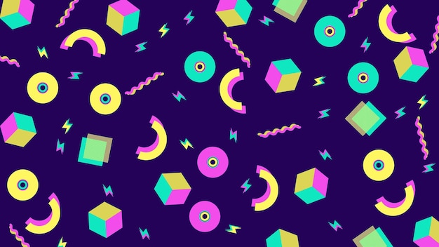 90s and 80s background template with retro style textures and abstract shapes