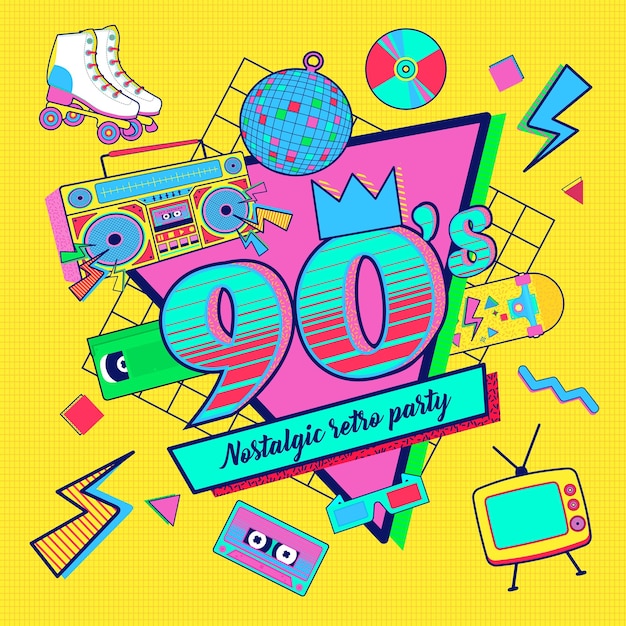 Vector 90s 80s memphis nostalgic colorful retro background